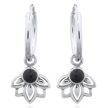 Luna 'Leda' Hoop Earrings | Sterling Silver | Onyx