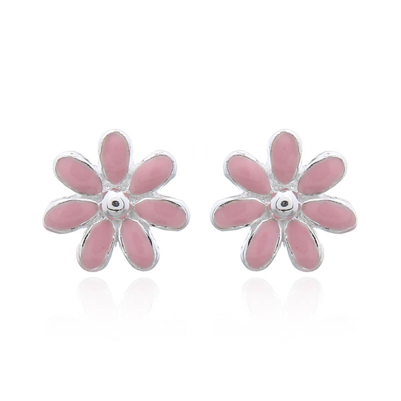 C&R Pink Enamel Flower Stud Earrings