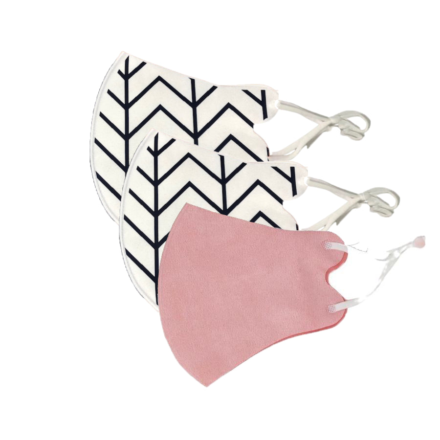 Washable Face Masks (3 Pack) Double Chevron & Pink